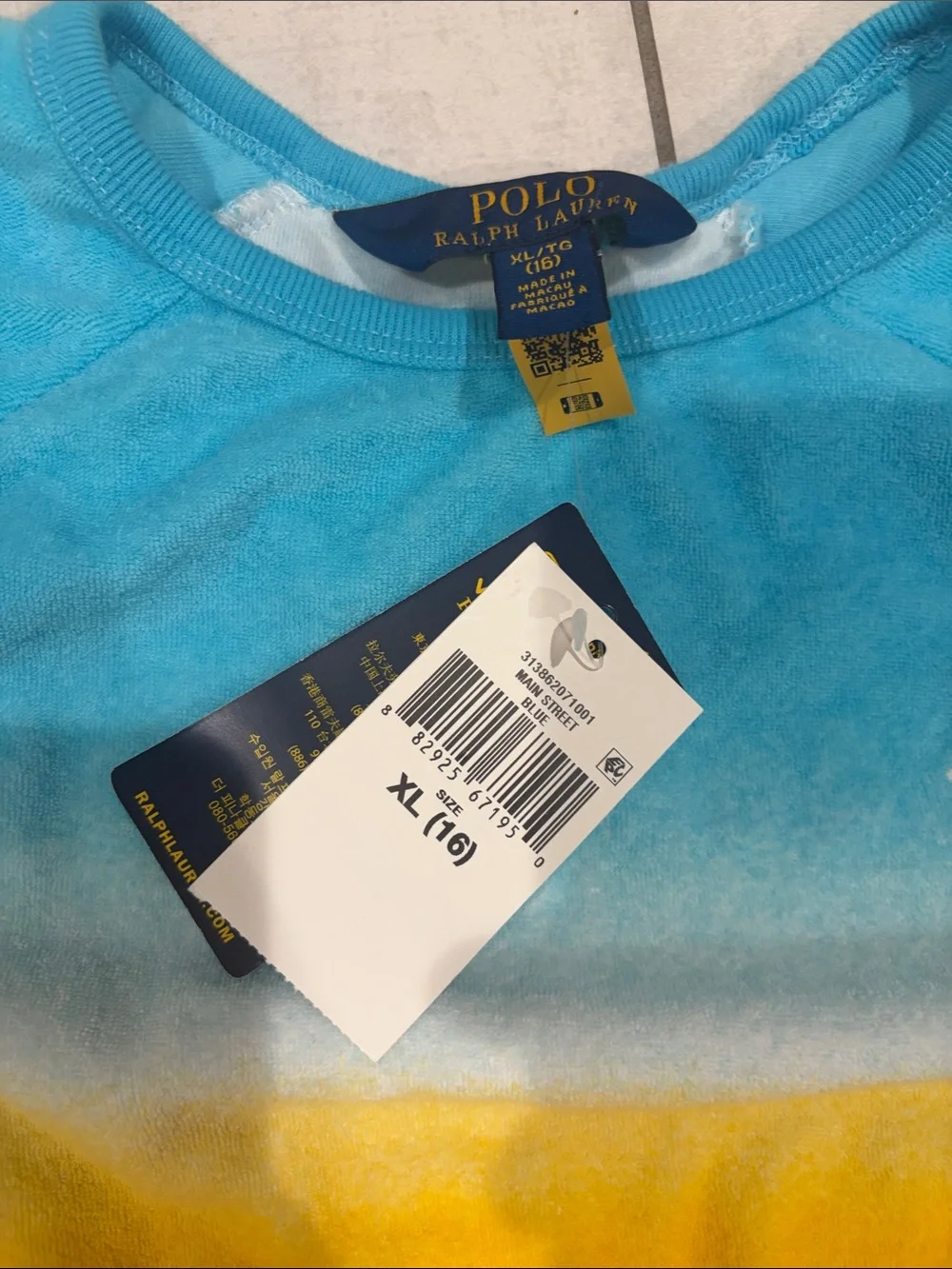 NWT Ralph Lauren Girls' Ombre Blue Yellow Pink Cotton cover up swim Dress XL 16
